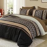 Cottolester California King Comforter Set 7 Pieces Blue Boho Striped Bed in a Bag,Soft Microfiber Complete Bedding Sets