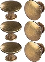 HUGOLEM 6 Pack Antique Brass Round Cabinet Knobs - 30mm Kitchen Drawer Pulls, Cupboard Door Handles with 7 Screws