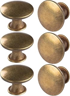 HUGOLEM 6 Pack Antique Brass Round Cabinet Knobs - 30mm Kitchen Drawer Pulls, Cupboard Door Handles with 7 Screws