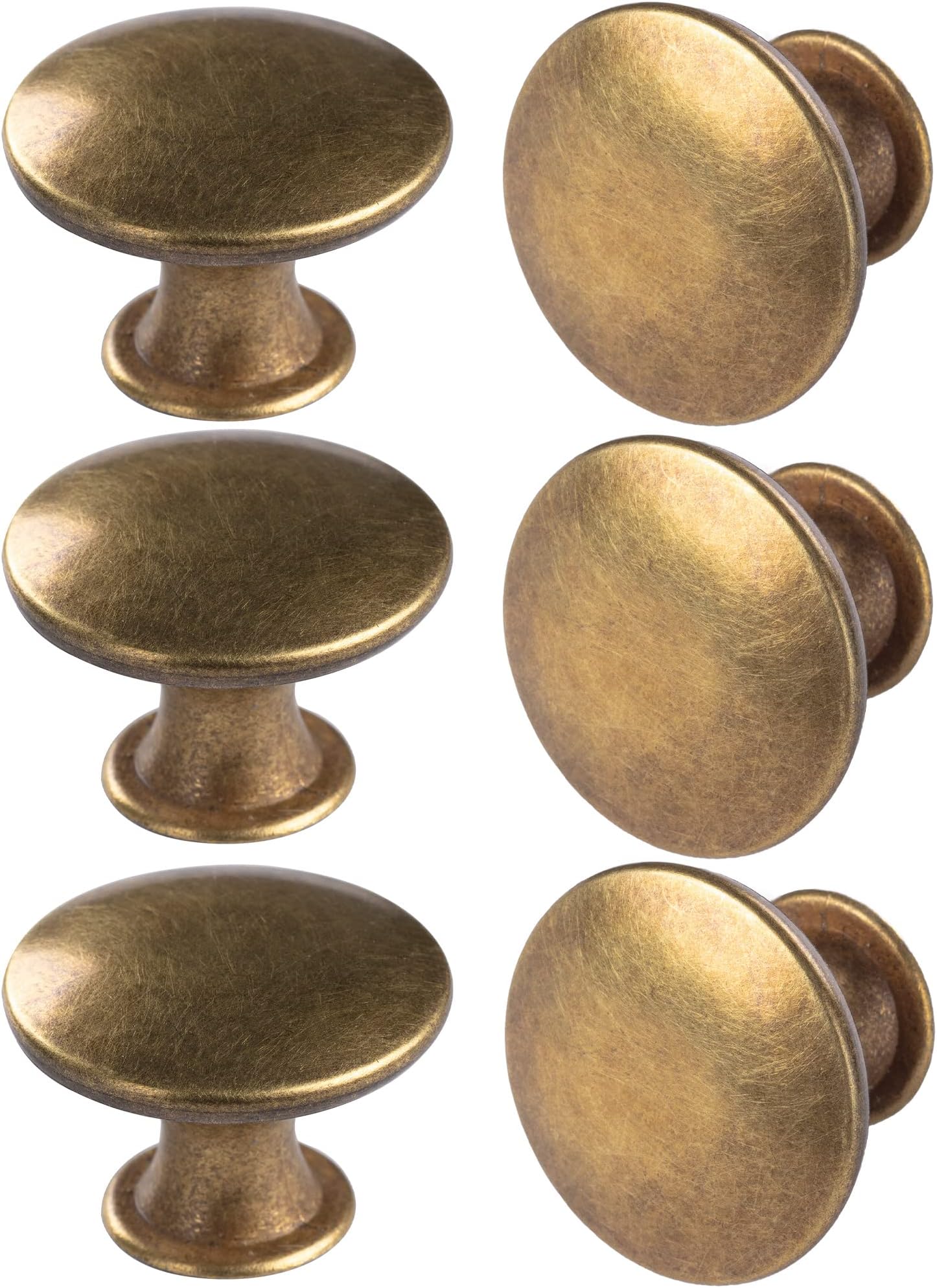 6 Pack Brass Round Antique Brass Kitchen Cabinet Knobs Cupboard Door Knobs Drawer Handle Pulls Dresser Knobs with 7 Pcs Screws for Bathroom Drawer Door Hardware