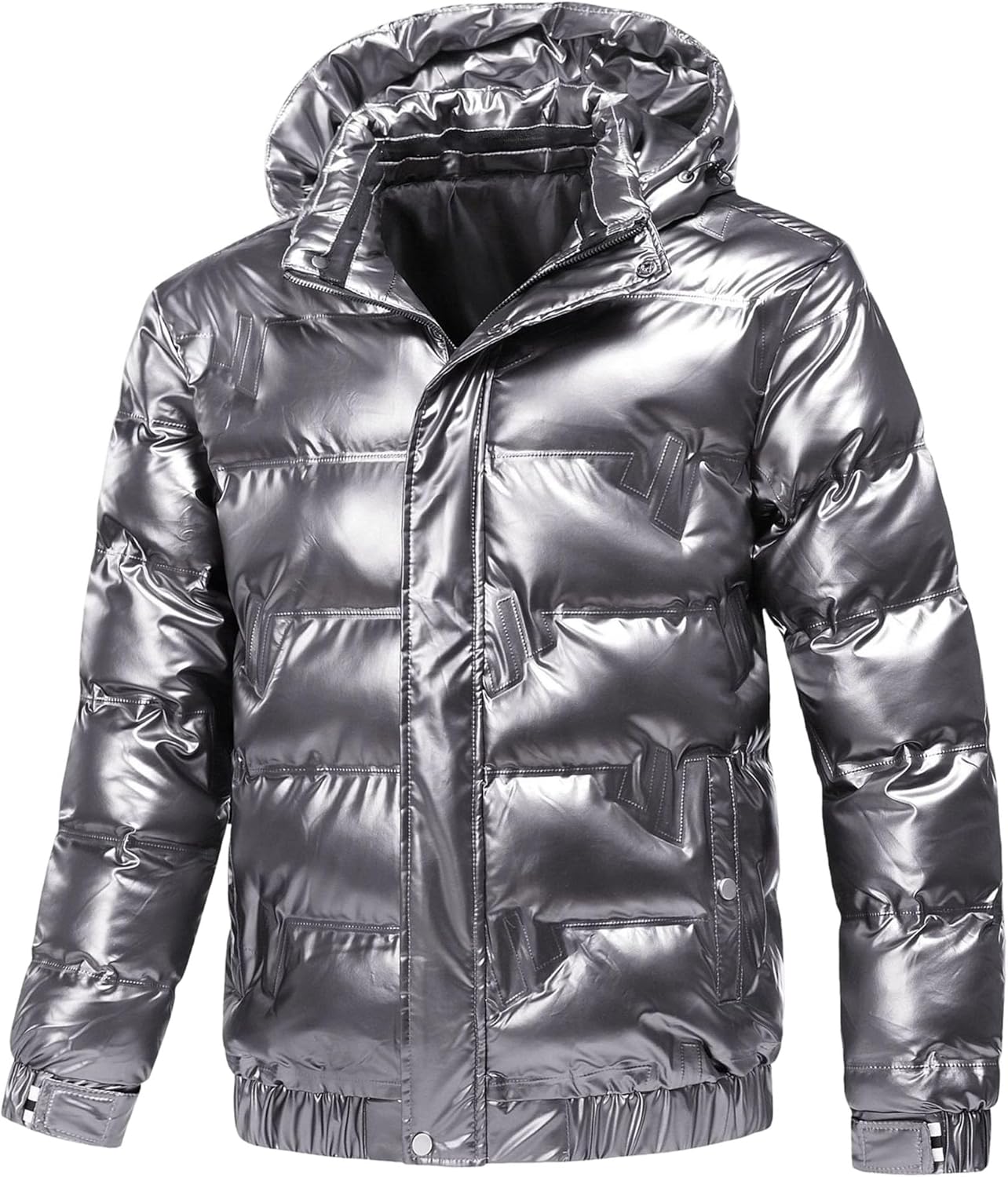 Coat Puffer Winter Warm Men Puffer Coat Shiny Hooded Reflective Padded Plus Size Bomber Down Jacket