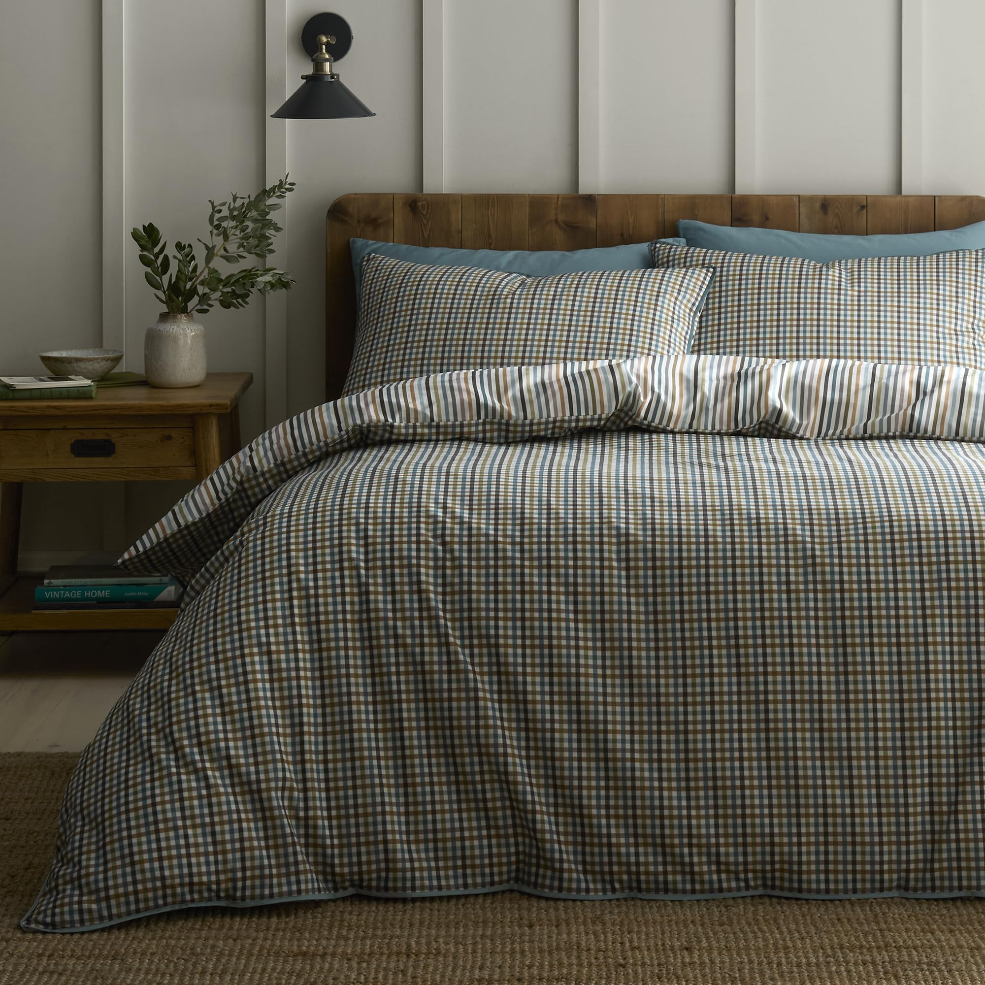 Appletree Green Loft Micro Check Duvet Cover Set Double – Piping Trim Bedding – Breathable Cotton – Includes 1 Duvet Cover (200 X 200Cm) & 2 Pillowcases – Check Bedroom Set