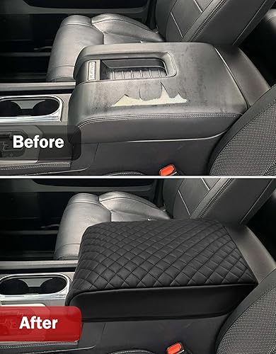 Miniatura 7 de KBH Funda de consola central para Toyota Tundra 2014-2021, borde de cuero de vinilo, tapa de consola media, almohadilla para reposabrazos,