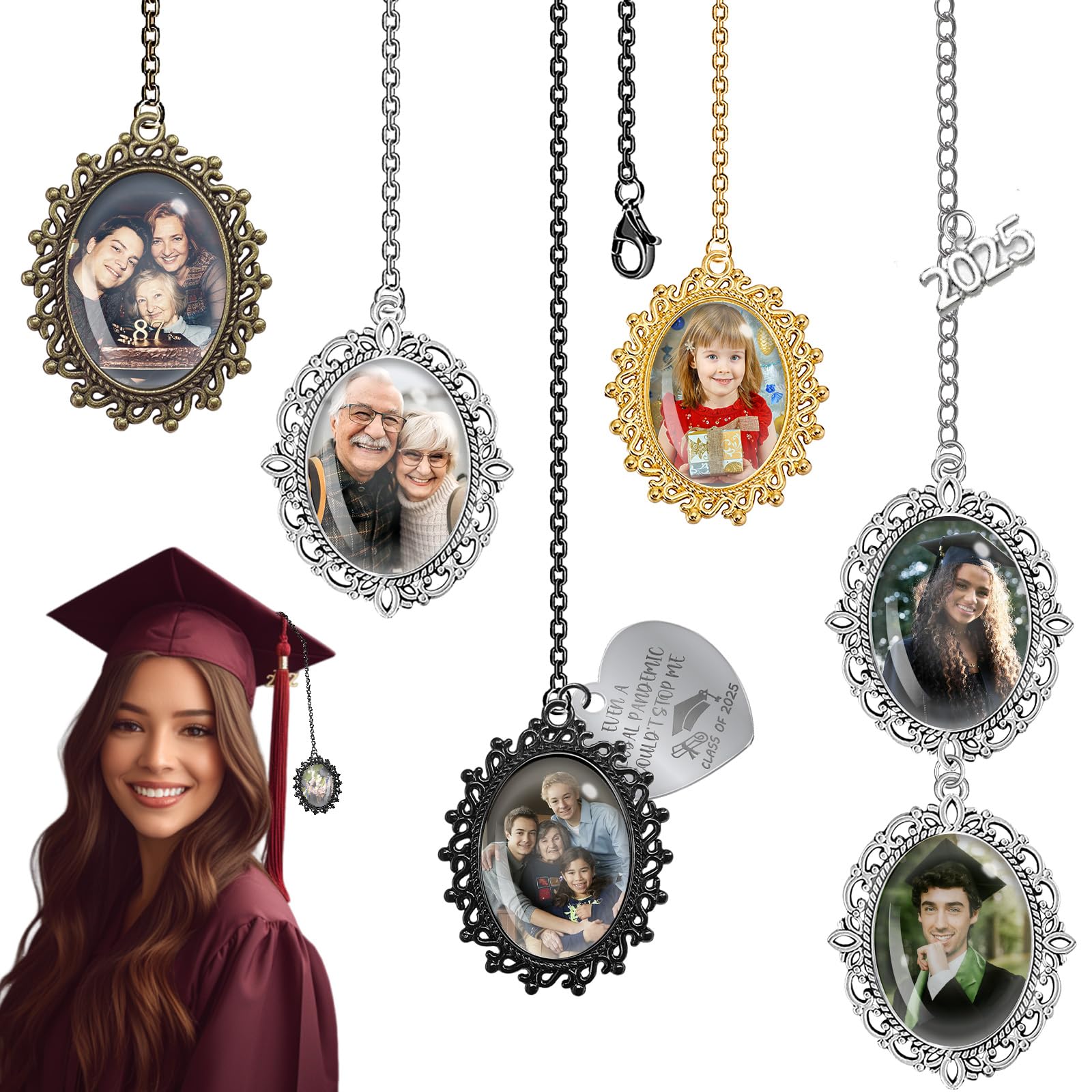 Personalized Graduation Tassel Photo Charm Custom Memorial Picture Tassels for Grad Cap 2025 Customized Graduation Topper Pendants Decorations Gifts for Her,1 Photo