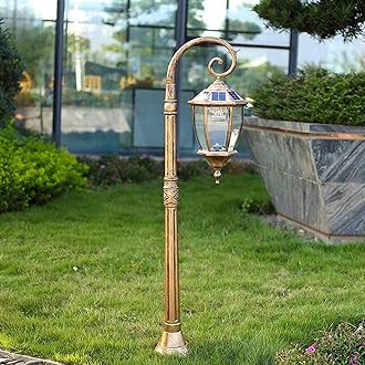 Garden Post Light Lawn Light American Lighting Post Light Solar LED Retro Outdoor Waterproof Energy Saving Aluminum Pole Light Garden Villa Flooring Courtyard C,Brass-128CM