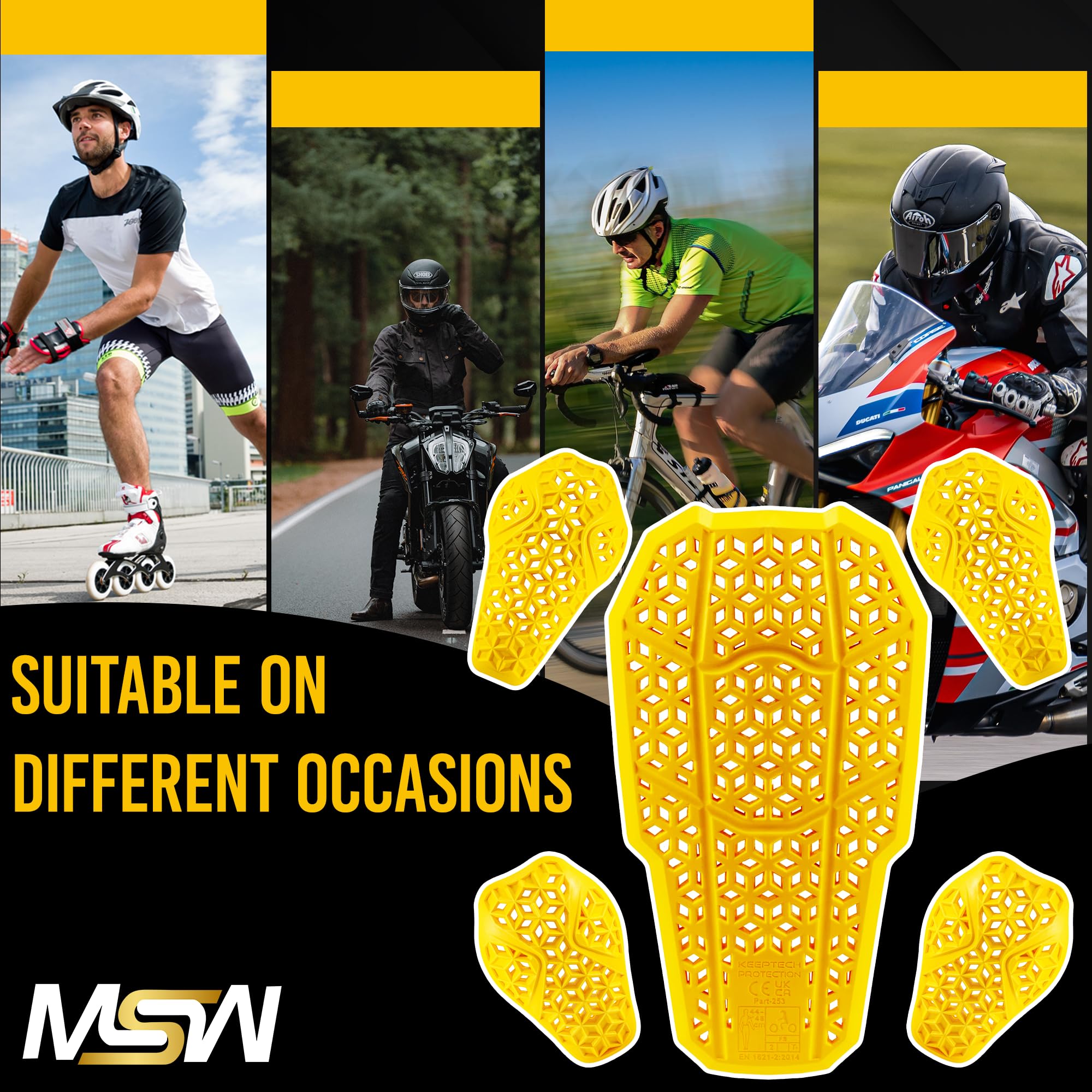 Lot De 5 Protections Moto (dos, épaules, Coudes) - En EVA, Léger, Amovible - Pour Veste, équitation, Sports - 9