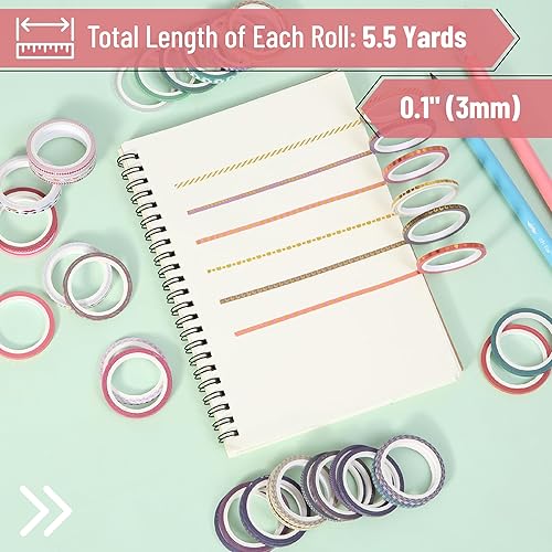 Vista 52 de Mr. Pen - Juego de cintas Washi, 21 rollos, tamaños surtidos, cinta washi floral para diario