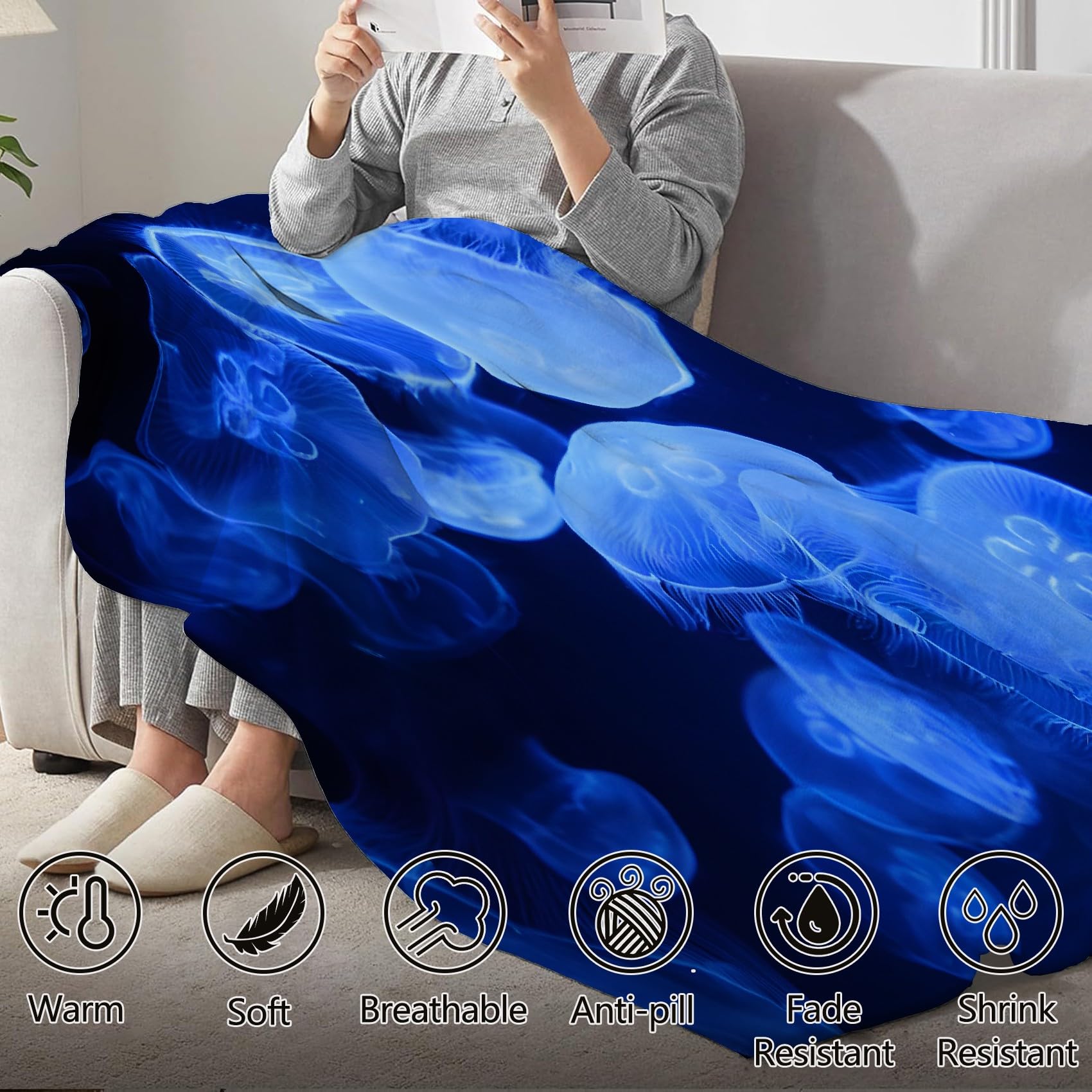 Koc z motywem meduzy w stylu snu, koc polarowy z mikrofibry, 180 x 220 cm, lekki, miękki, ciepły i wygodny, odpowiedni do sypialni i salonu
