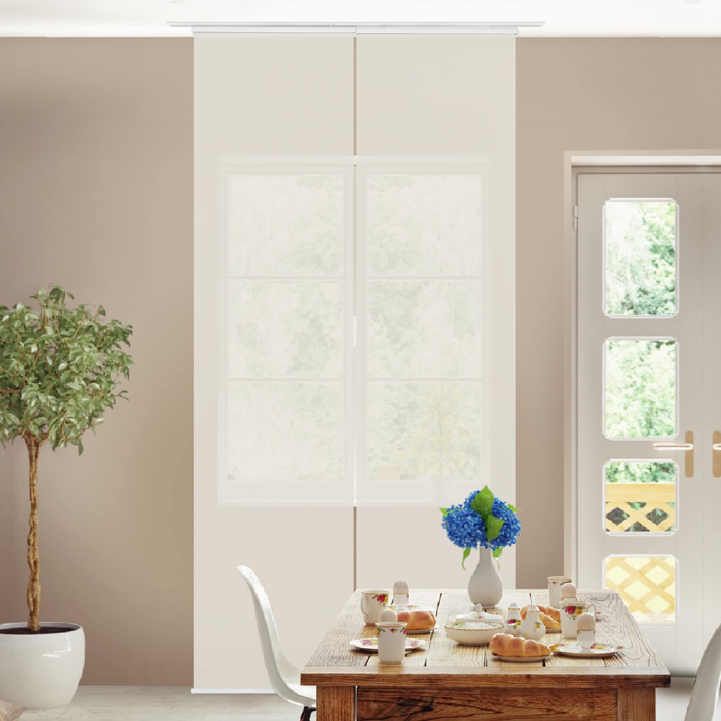 Schiebegardine halbtransparent 60er Paneel Klett Einfarbig Textil lichtdurchlässig - Unifarbe Modern Flächenvorhang Wohnzimmer Schlafzimmer 1453 (120x250 cm - 2er Set)
