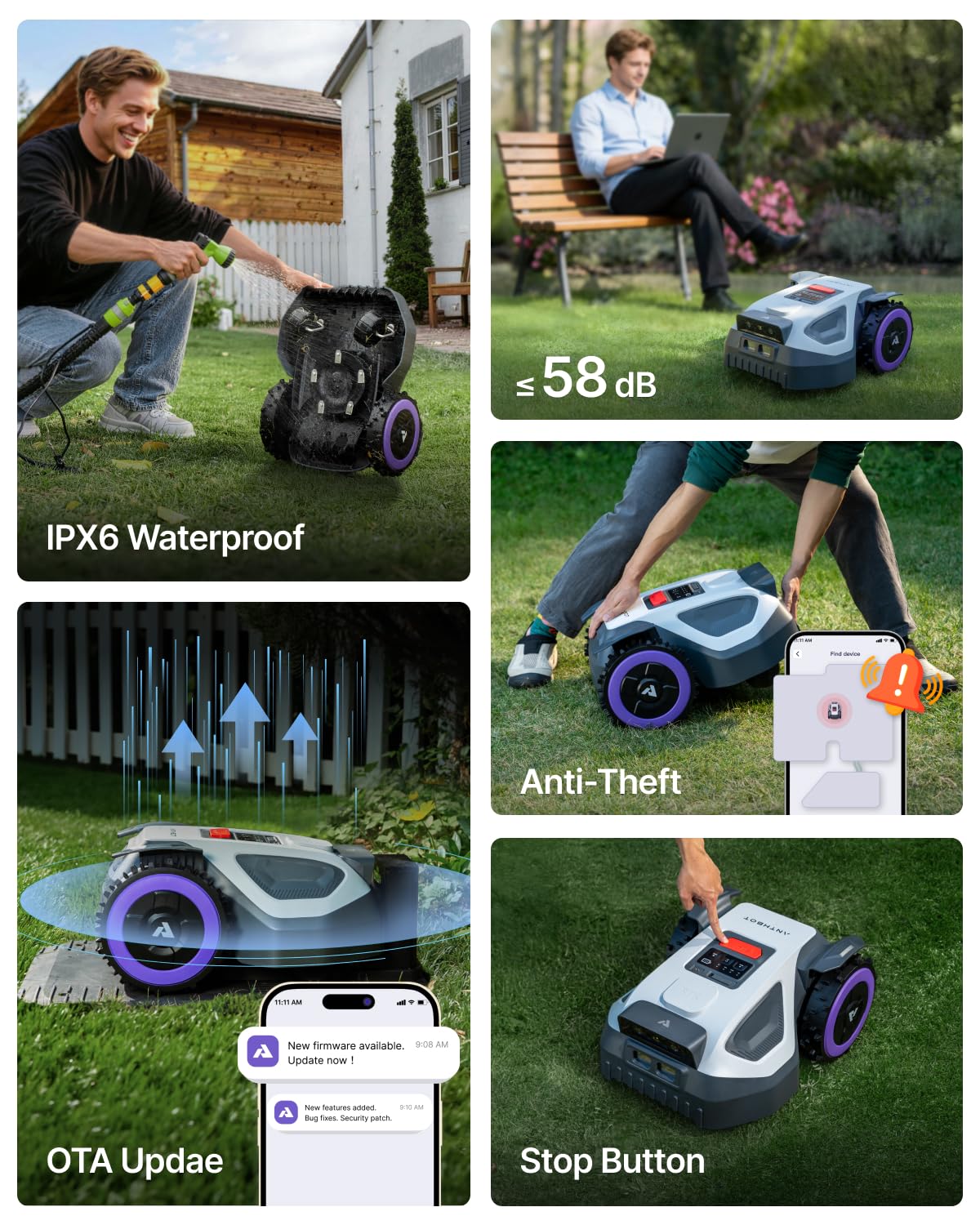 ANTHBOT M5 Robot cortacésped 1/8 Acre, doble visión + banda completa RTK robot cortacésped, sin cable perimetral, control de aplicación, prevención de obstáculos, 45% de pendiente, altura de corte