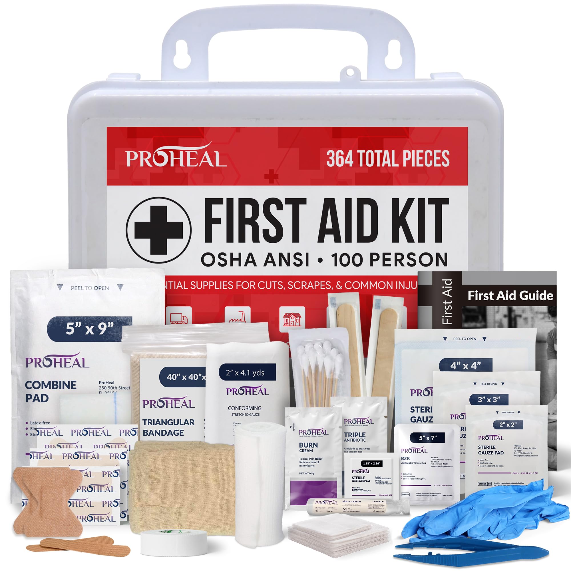 100 Person OSHA Compliant First Aid Kit for Businesses, Vehicles, Trucks, Construction Site - Type III, ANSI Class A Emergency Kit - 364 Piece Essential First Aid Supplies