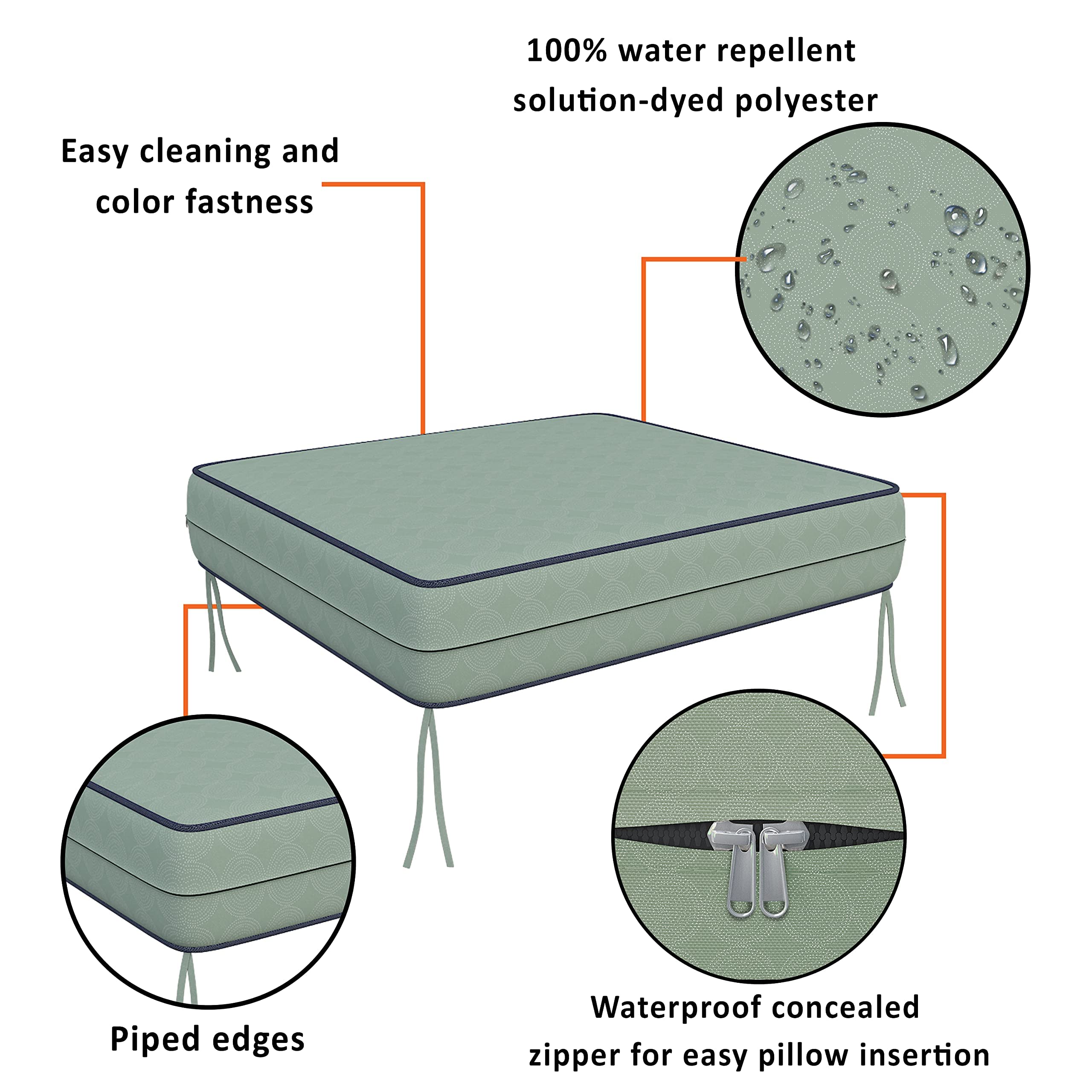 Covers & All Kwadratowa poszewka na poduszkę 2 szt. 600 D pokrowiec na fotel patio wodoodporny wysoce trwały materiał poliestrowy z zamkami błyskawicznymi (tylko pokrowiec) (13 cm wys. x 70 cm szer. x 70 cm głęb, wzór 10)
