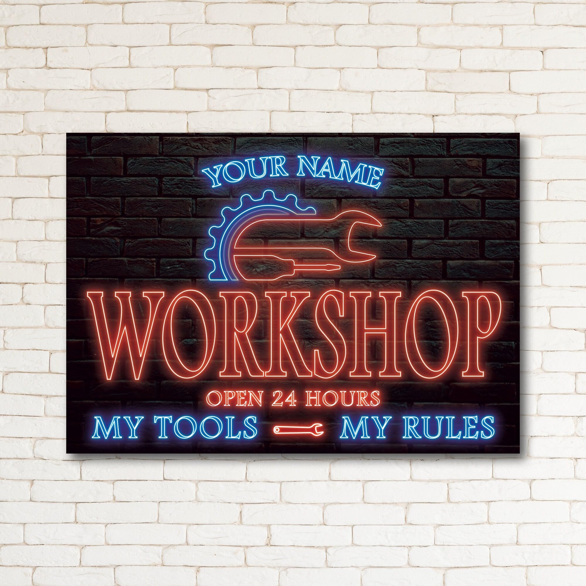 PERSONALISED Workshop Garage Mechanic Fixing Repair Shop Cars Motorbike Parts Engine Shed Neon Effect Classic Signs Decor Metal Plaque