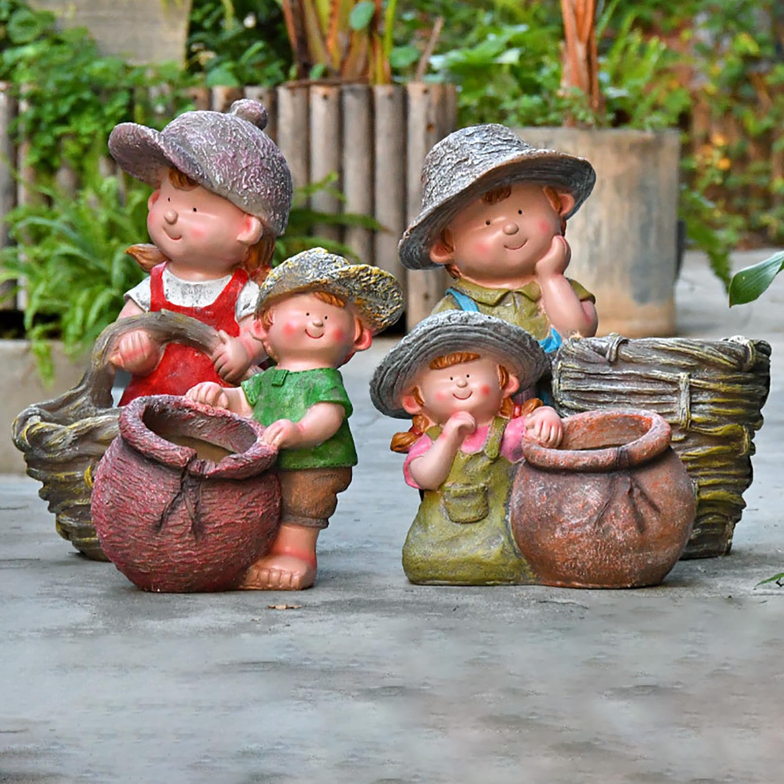 Grande Figura da Giardino con Vaso di Fiori Decorazione da Giardino per Esterni, Simpatico Personaggio dei Cartoni Animati da Statua Figura, Resistente alle intemperie,Verde,25x22x16cm