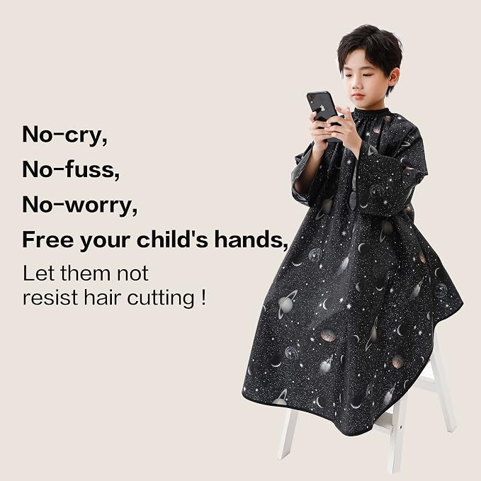 Capa para Corte de Pelo Infantil con Mangas, Estampado Negro miniatura 2