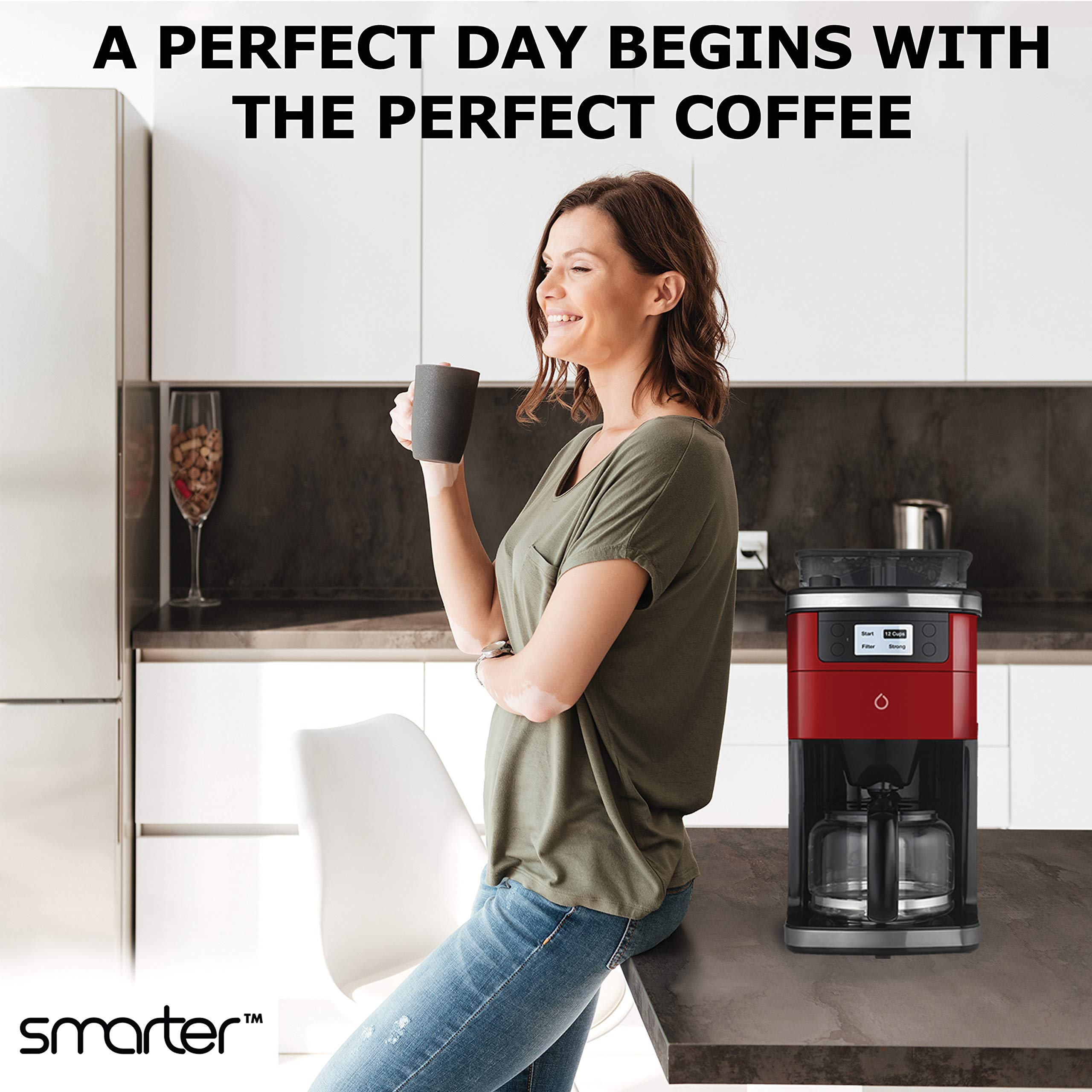 Smarter Smart iCoffee Brew Coffee Maker in Red with Built-in Grinder and Smarter App for Customized Coffee On Demand, SMARTERCOFFEE, small