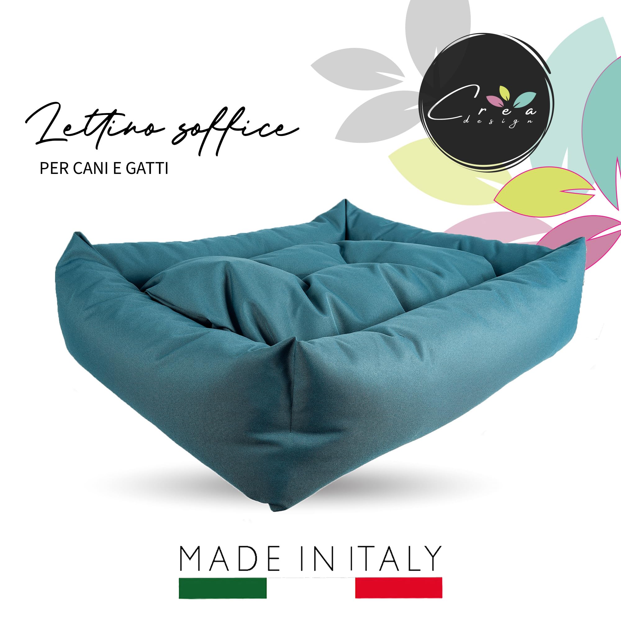Crea Bed - Cuccia lettino per cani idrorepellente resistente ai graffi, realizzata a mano in Italia. Cuscino per Cane tessuto robusto per l'uso interno ed esterno. XS/S | 50 x 60 cm, PETROLIO