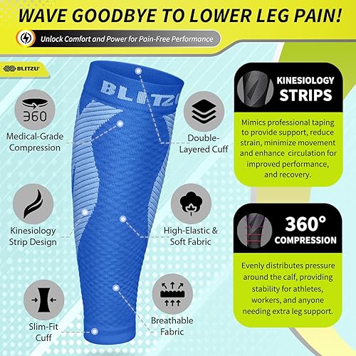 Miniatura 4 de BLITZU mangas de compresión para pantorrilla para mujeres y hombres para corredores calcetines de compresión