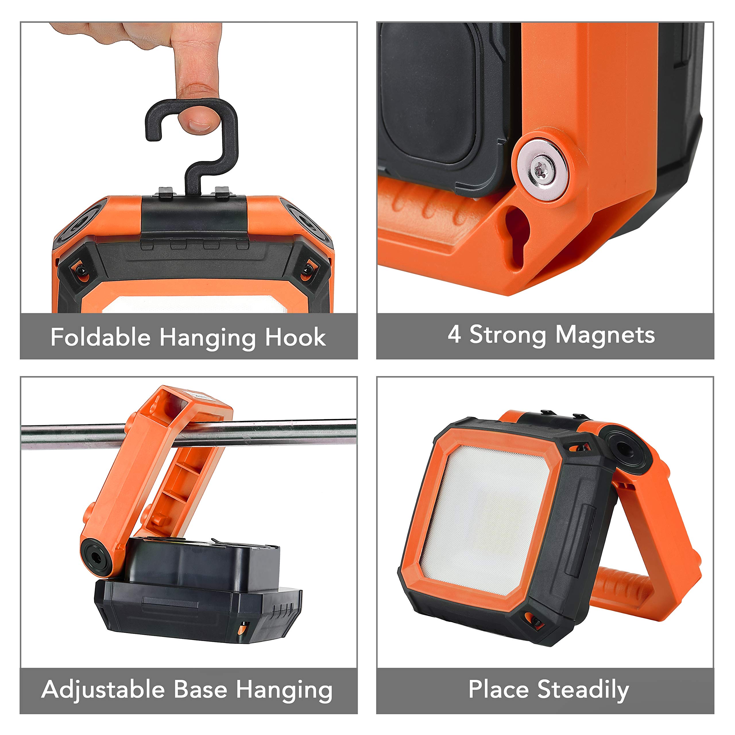 LOVORK 2 Pack Rechargeable Work Light Clamp Rotating Flood Light