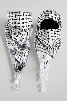Classic white black arfat shemagh men cotton head scarf ghutra arabian arafat scarf army miltary scarf Large size 48 x 48 inch palestine scarf for men and women