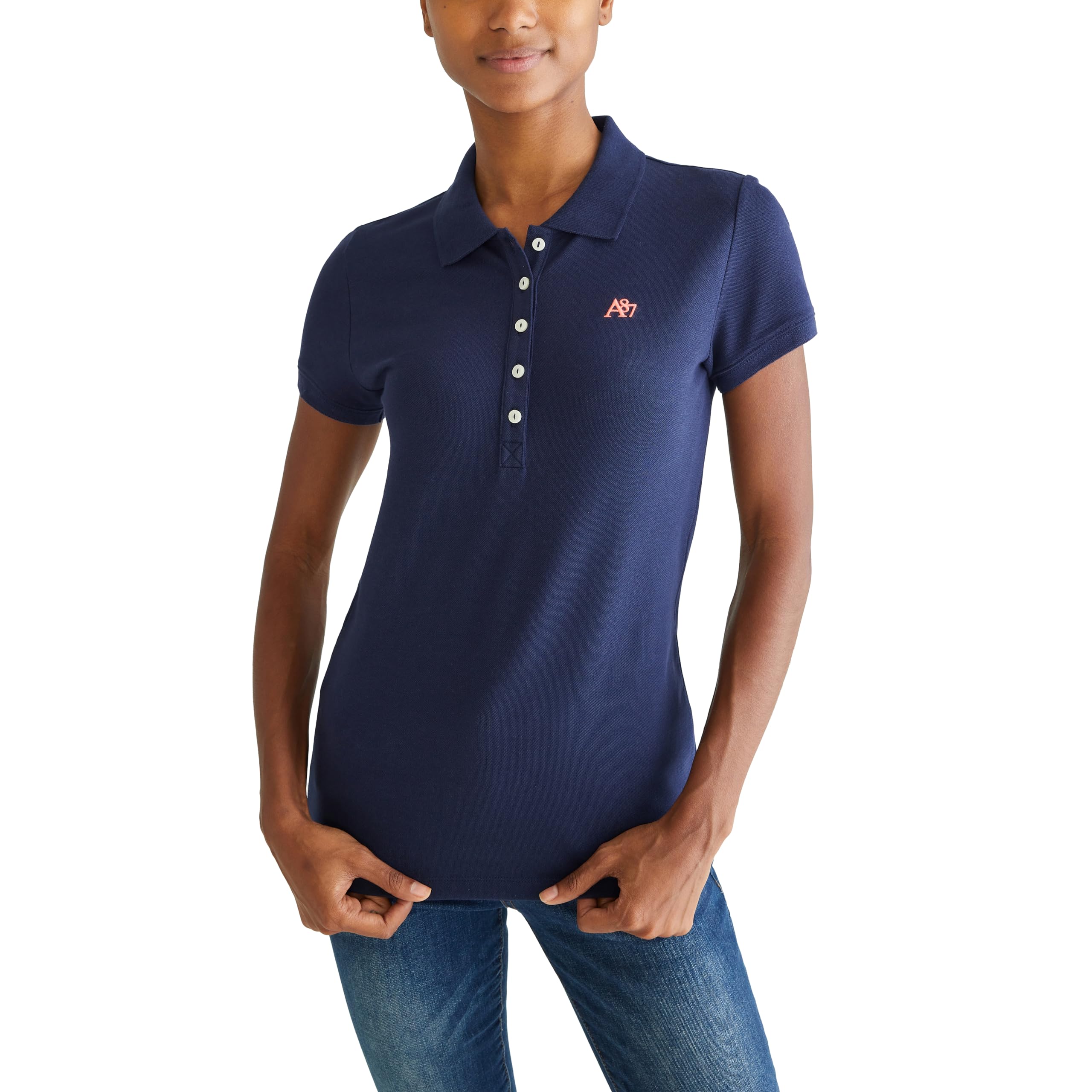 Aeropostale Women's Aero Solid A87 Polo, Heritage Navy, M