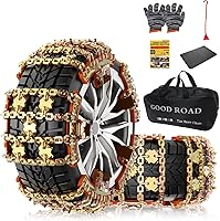 KYX Snow Tire Chains for Car SUV Pickup - Adjustable Universal Alloy Steel Emergency Chains for Tires 185-255, 6PCS Off-Road Traction