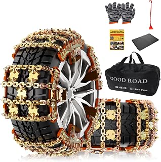 KYX Snow Tire Chains for Car SUV Pickup - Adjustable Universal Alloy Steel Emergency Chains for Tires 185-255, 6PCS Off-Road Traction