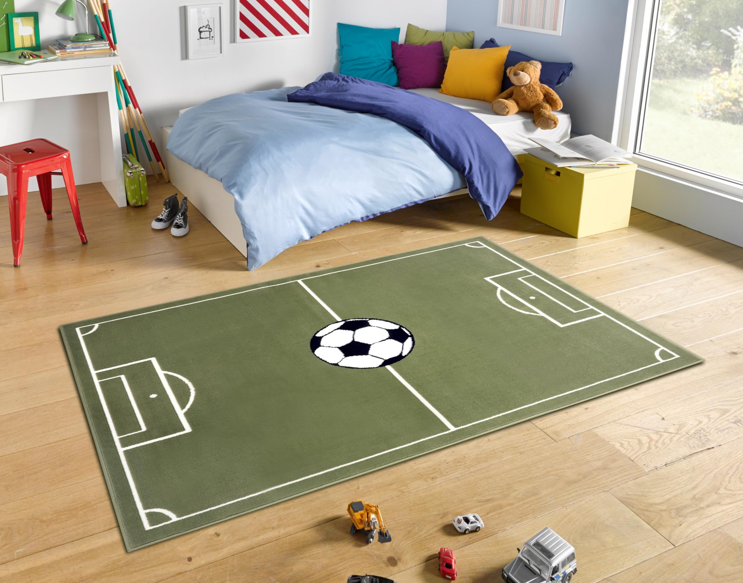 Hanse Home Adventures - Alfombra Infantil de Pelo Corto, diseño de fútbol, 120 x 170 cm, Color Verde