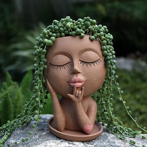 Dolkgy Macetas de cara para plantas de interior y exterior, jarrón único de cabeza de mujer, macetas decorativas novedosas para mujer, jarrones de