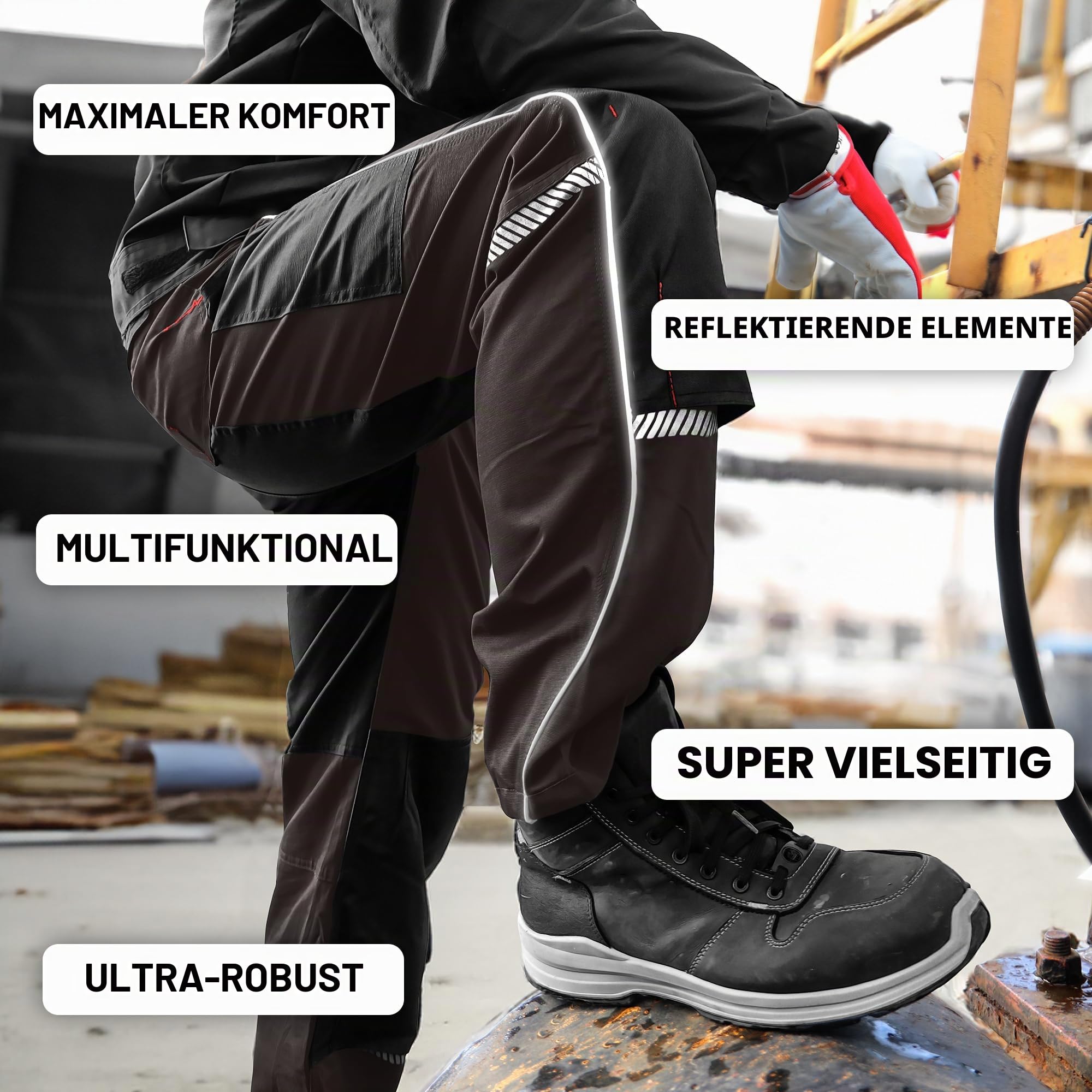 Stenso Prisma Herren Arbeitshose mit Taschen und Knieverstärkung, Robuste Arbeitshosen für Arbeitshose Männer mit Reflektierenden Details für Baustelle und Werkstatt