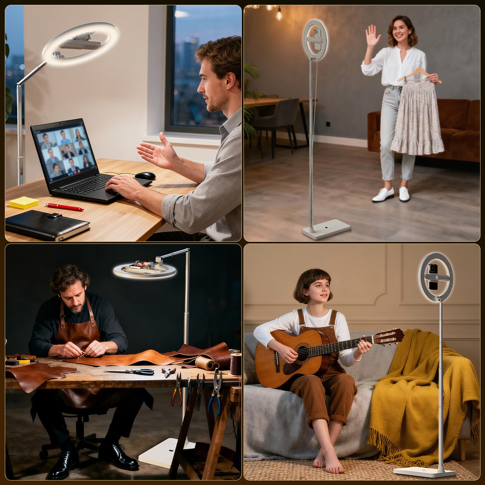 Luce ad anello da 25,4 cm con supporto, treppiede con luce per selfie dimmerabile e supporto per telefono per registrazione video, fotografia, live streaming, TikTok e YouTube
