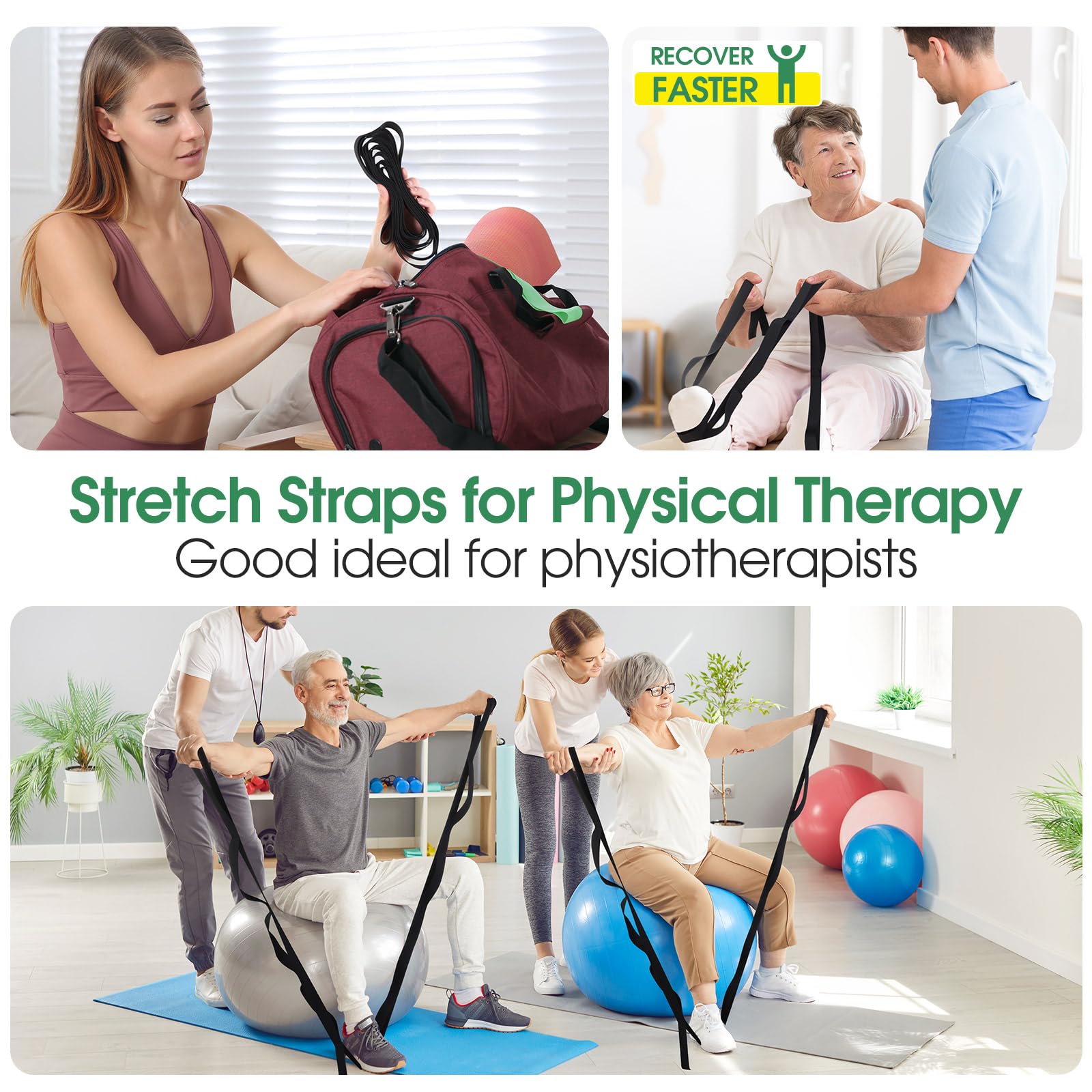 Foilswirl Paquete de 8 correas elásticas con 10 bucles, correa de yoga para terapia física, bandas elásticas con bucles, bandas no elásticas para ejercicio