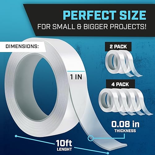 Miniatura 2 de Lockport - Cinta de montaje de doble cara resistente paquete de 4 unidades agarre fuerte extraíble y reutilizable 40 pies de cinta de gel