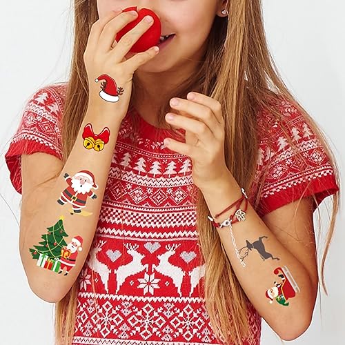 Miniatura 8 de Tatuajes temporales de Navidad para niños, 240 calcomanías impermeables de dibujos animados para el cuerpo, lindos calcetines de Papá Noel, muñeco