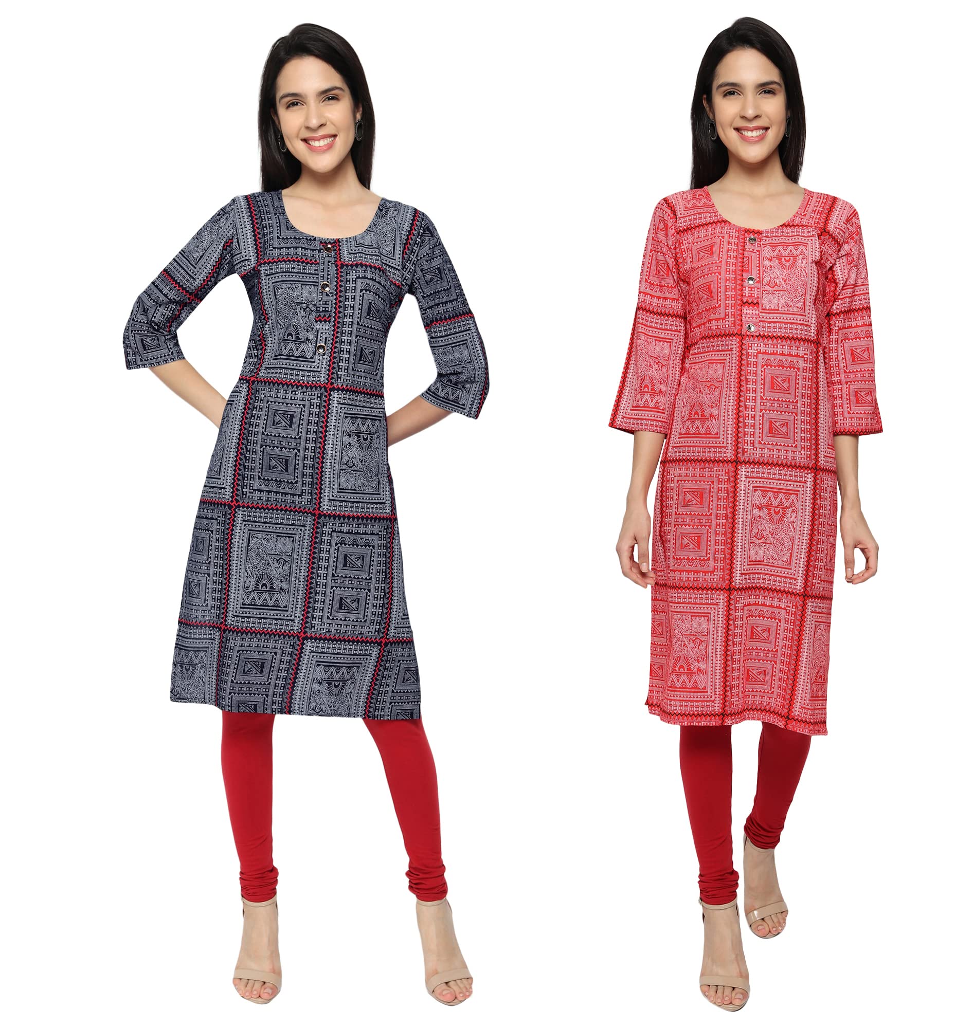 KB CREATION Stylish Straight Cotton Printed Round Kurti Combo for Girls and Women