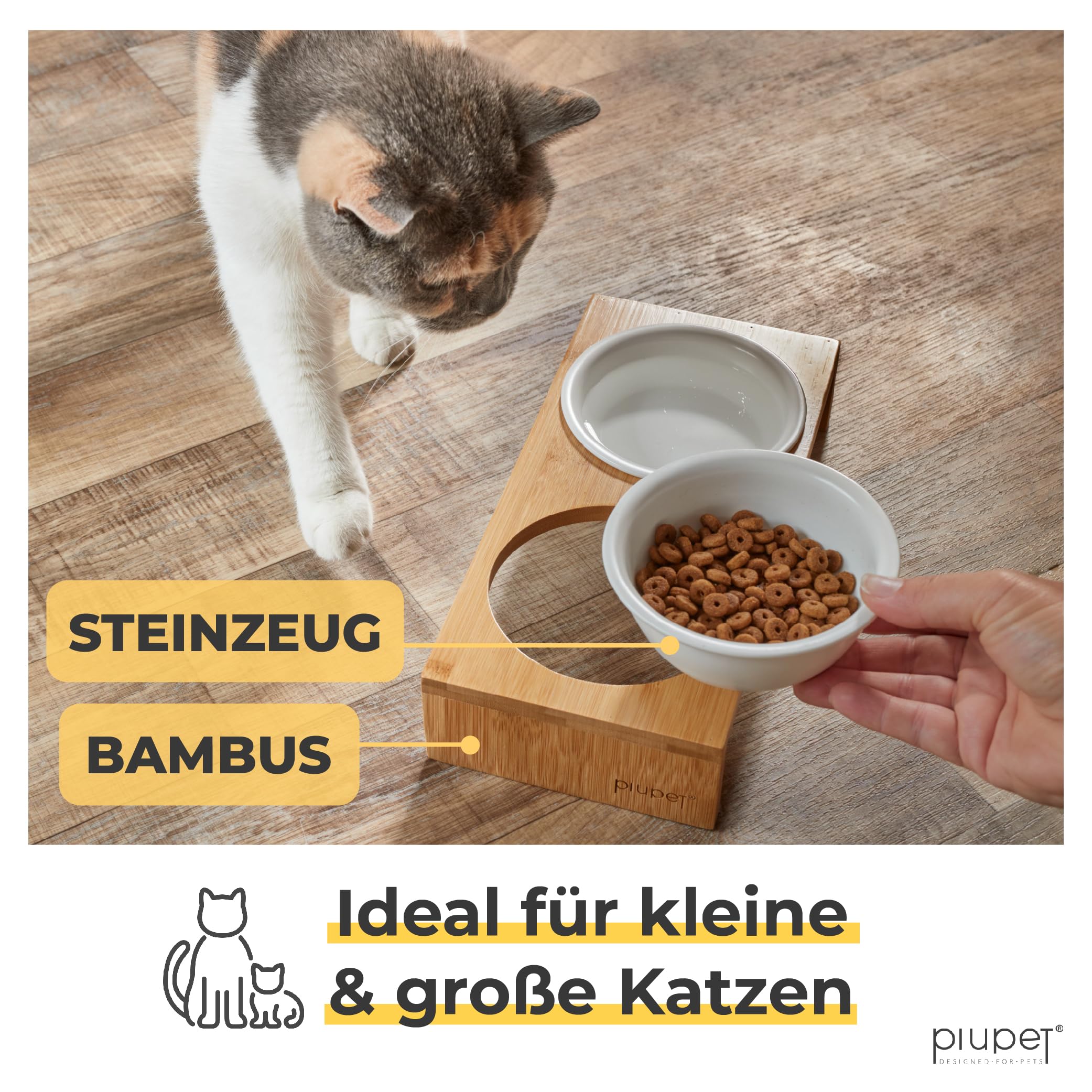 PiuPet® Katzennapf 2er Set - 250ml Erhöhte Futternäpfe für Katzen & Kleine Hunde - Spülmaschinenfest - Napfset Mit Wasser- und Futternapf