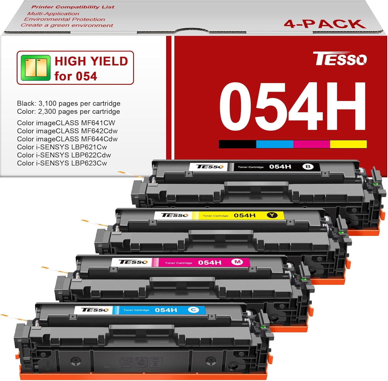 054H 054 High Yield Toner Cartridge Set: MF642cdw MF644Cdw Toner Replacement for Canon 054 Toner Cartridge Set 054H CRG-054 to use with Canon Color imageCLASS MF641CW LBP622Cdw, 4 Pack CRG-054H