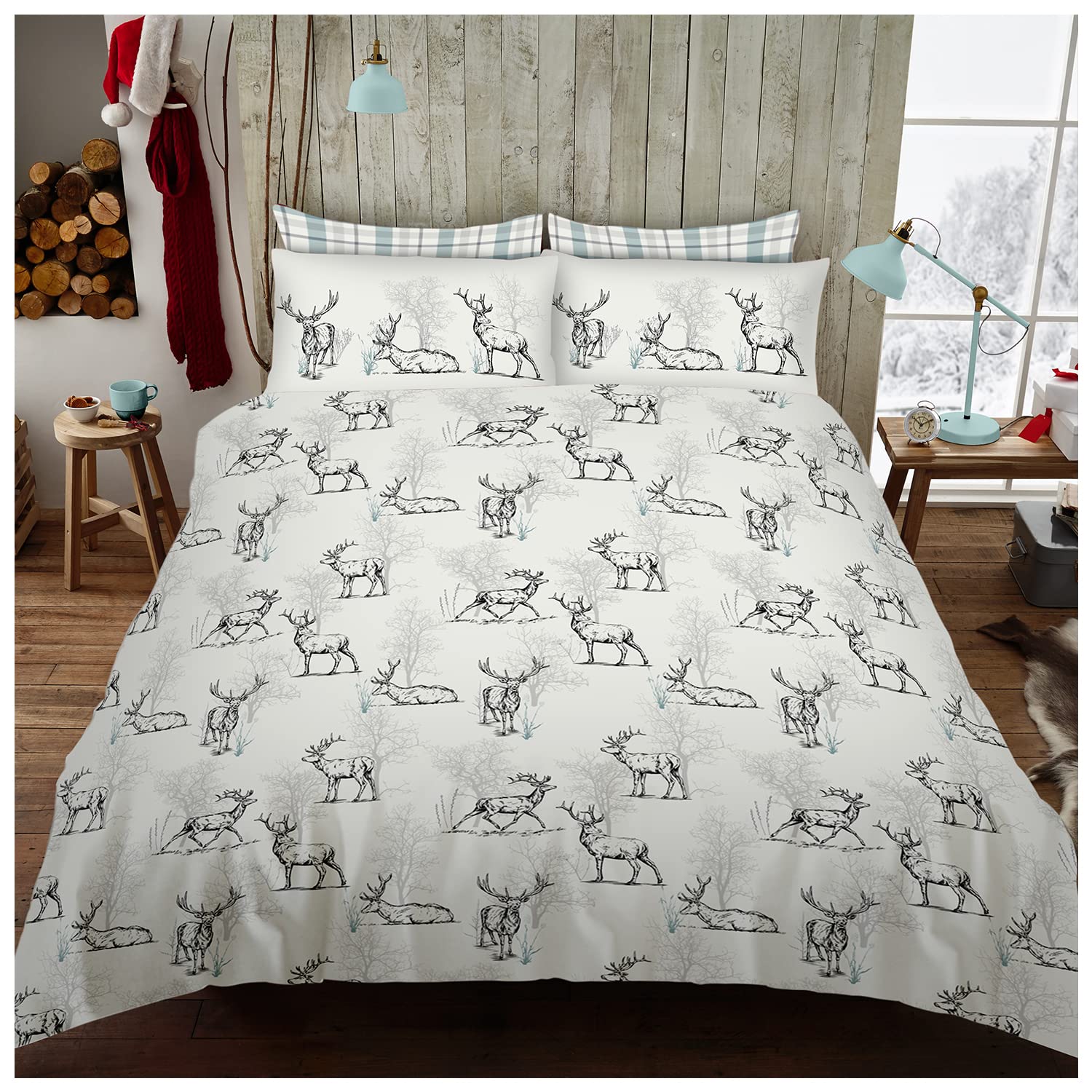 GC GAVENO CAVAILIA Animal Bedding Set, Easycare Printed King Size Duvet Set, Polycotton Stag Quilt Covers & Pillowcases