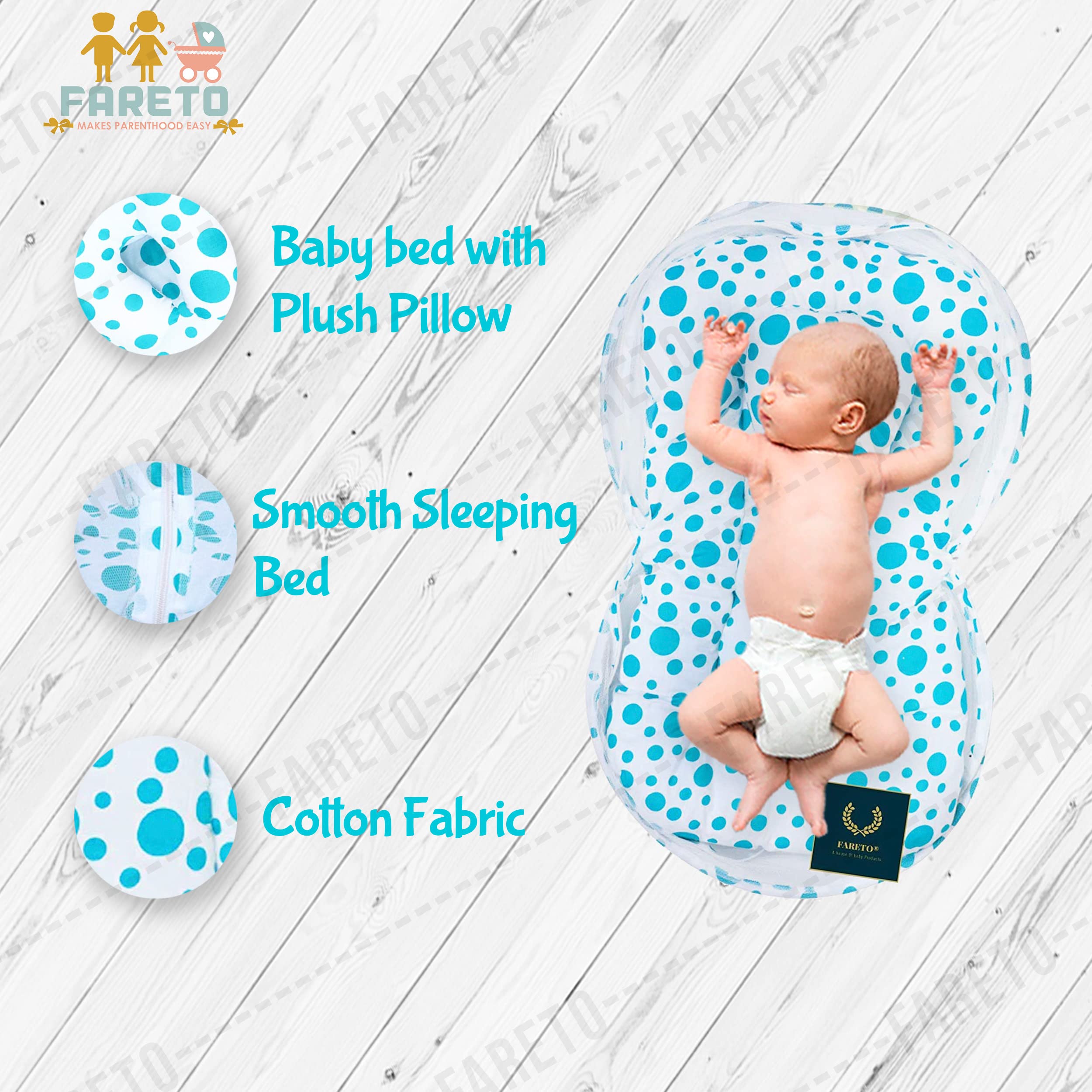 Fareto New Born Baby Mattress with Net (0-6 Months) (Blue) 1