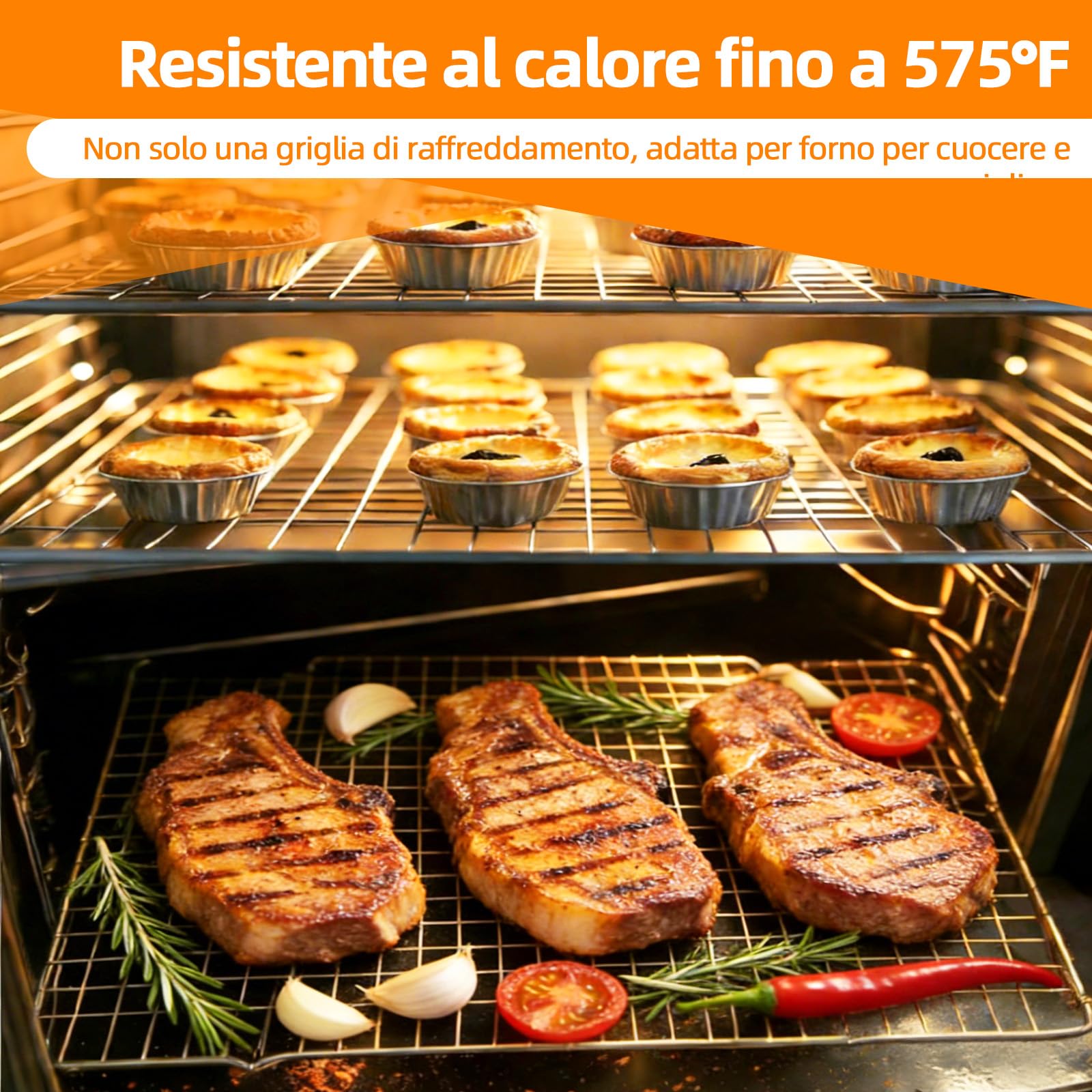 Griglia Forno Universale di Raffreddamento 43x29 cm - Pasticceria in Acciaio Carbonio Antiaderente, Rettangolare Griglia Raffreddamento di Torte e Pasticcini per Cucinare, Panificazione, Grigliare - 4