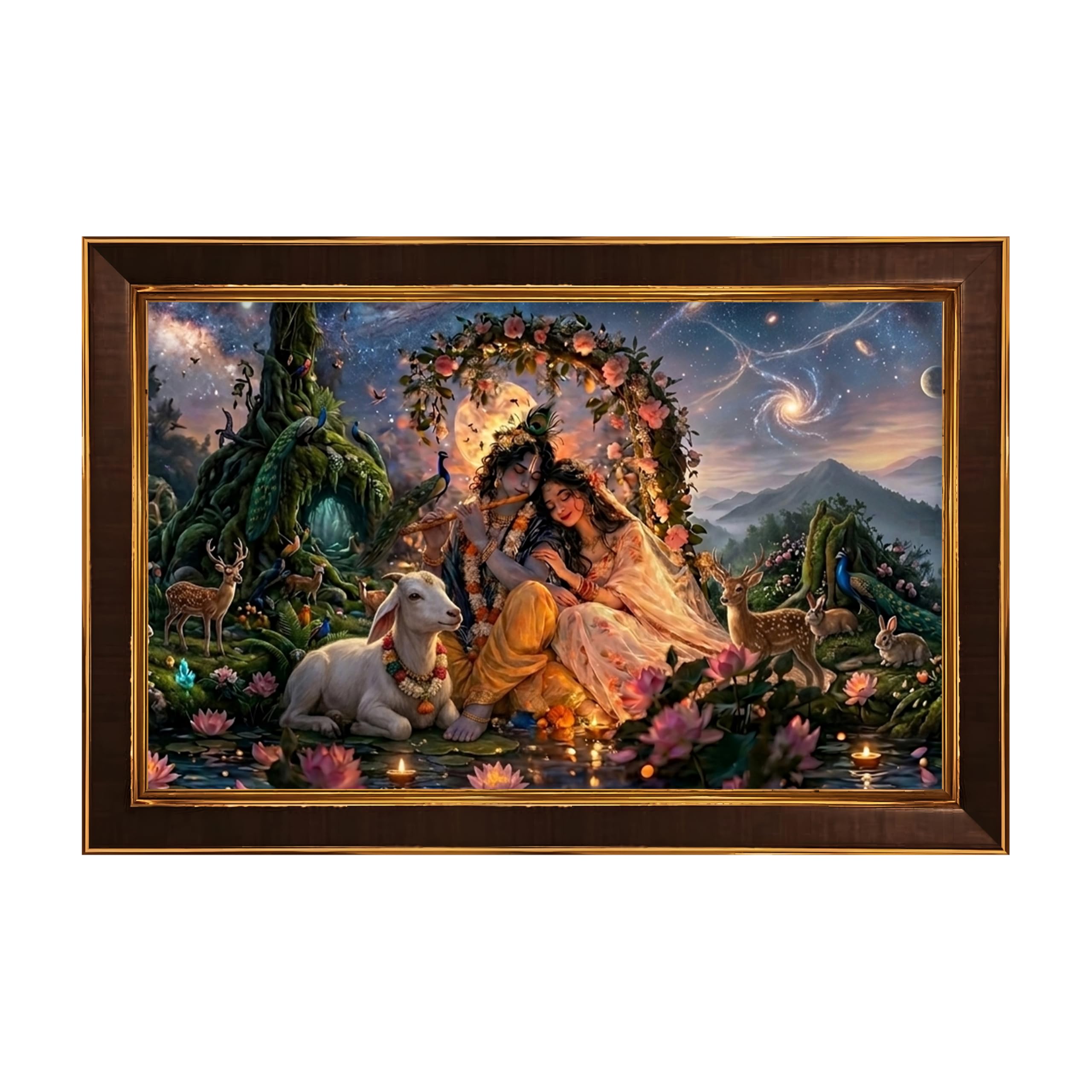 Inephos Radha Krishna Photo Frame for Wall Decor | Divine Radha Krishna Landscape Wall Art | Romantic Krishna Flute Framed Artwork for Home Temple, Living Room & Bedroom (Radhe Krishna 2, 8X12)-image-4
