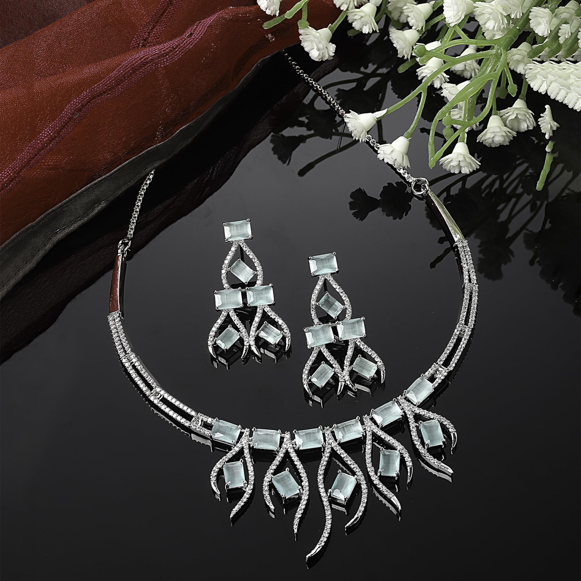 Rhodium-Plated American Diamond Necklace Set