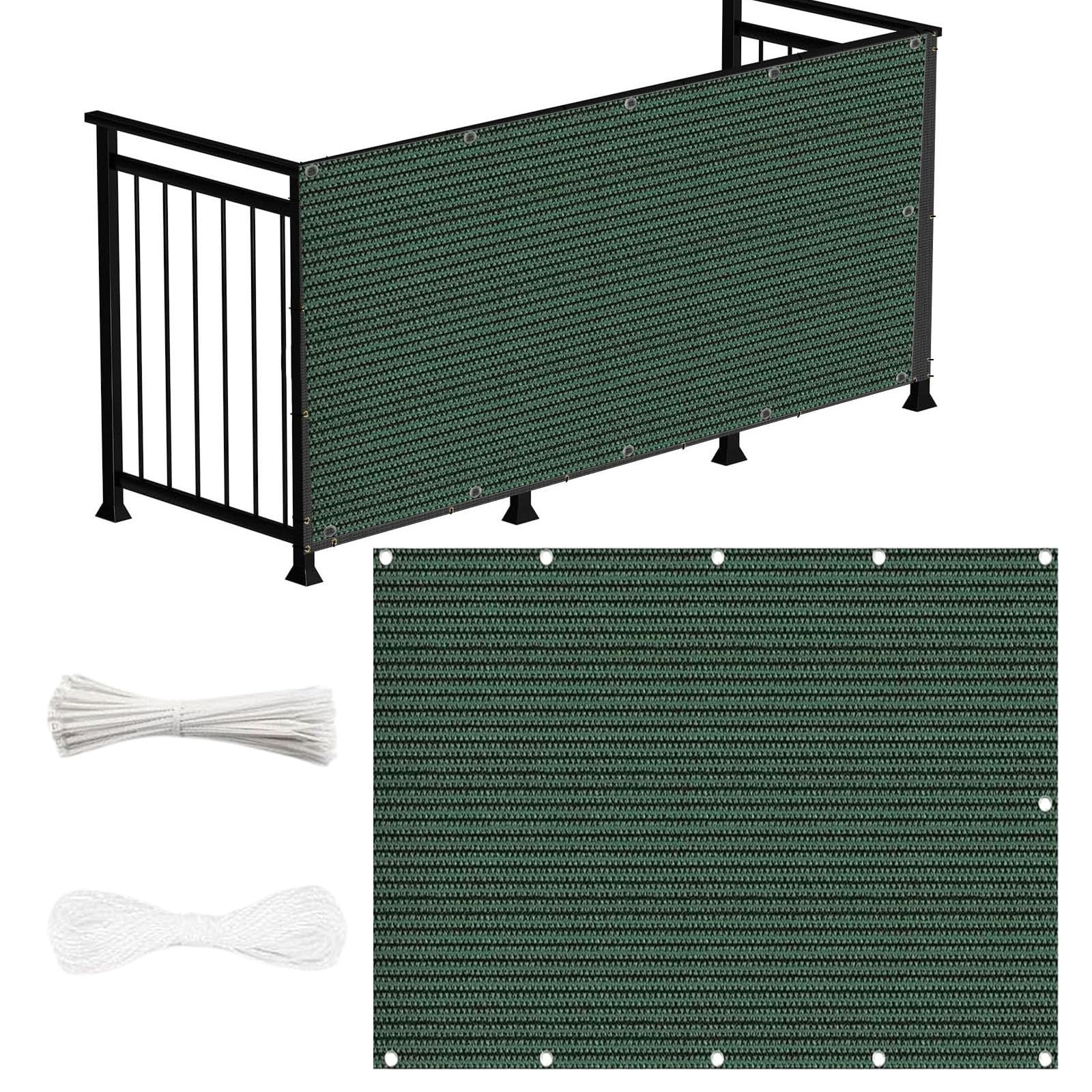 Brise vue balcon 110x500 cm en toile HDPE vert foncé pour occultation de terrasse