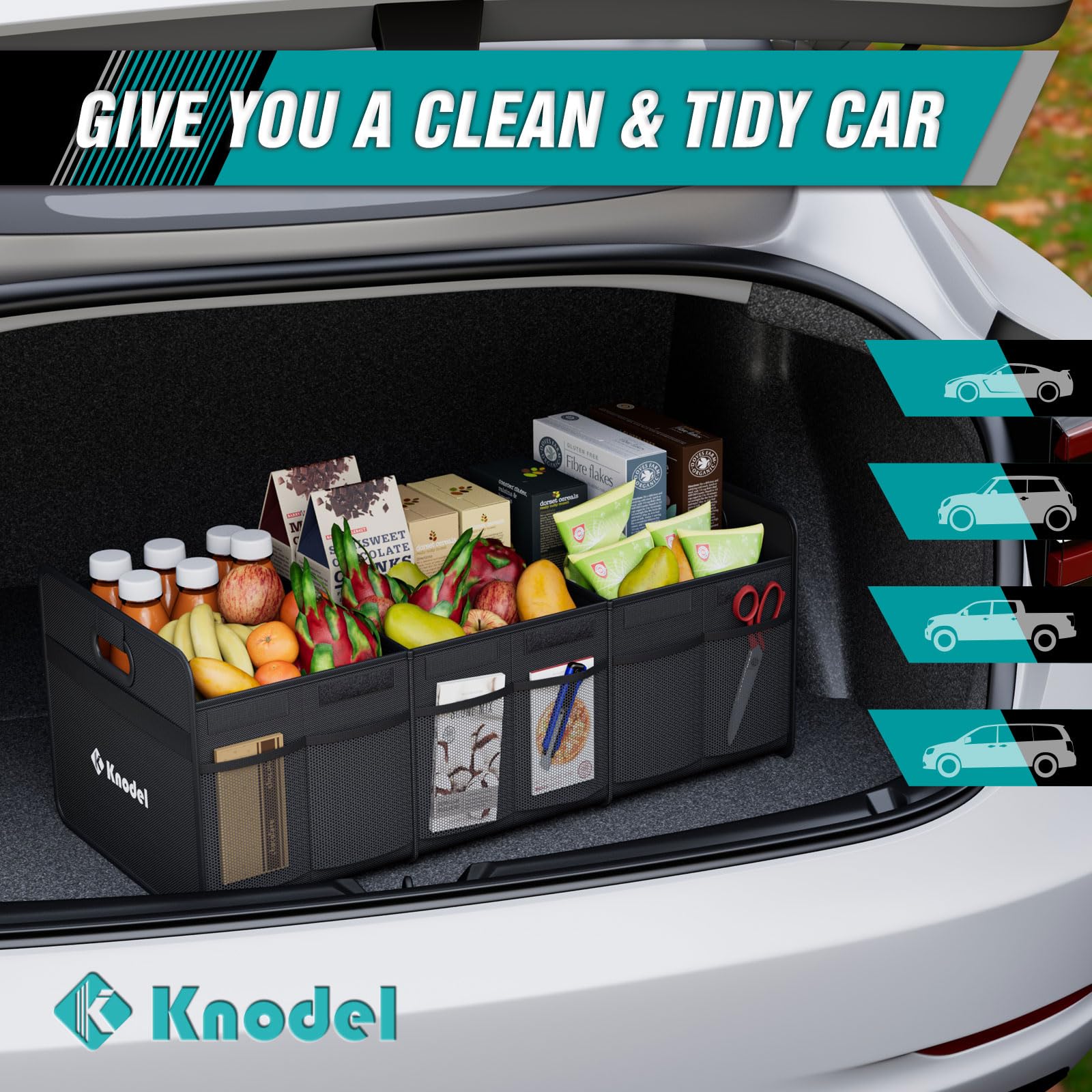 K KNODEL Organizzatore di baule auto, archivio di baule auto pieghevole, console e organizzatori per automobili (Grande, Nero)