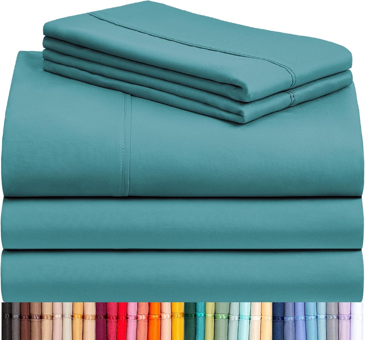 LuxClub 5 PC Split King Sheet Set, Breathable Luxury Bed Sheets, Deep Pockets 18" Eco Friendly Wrinkle Free Cooling Sheets Machine Washable Hotel Bedding Silky Soft - Teal Split King 13 - Teal Split King