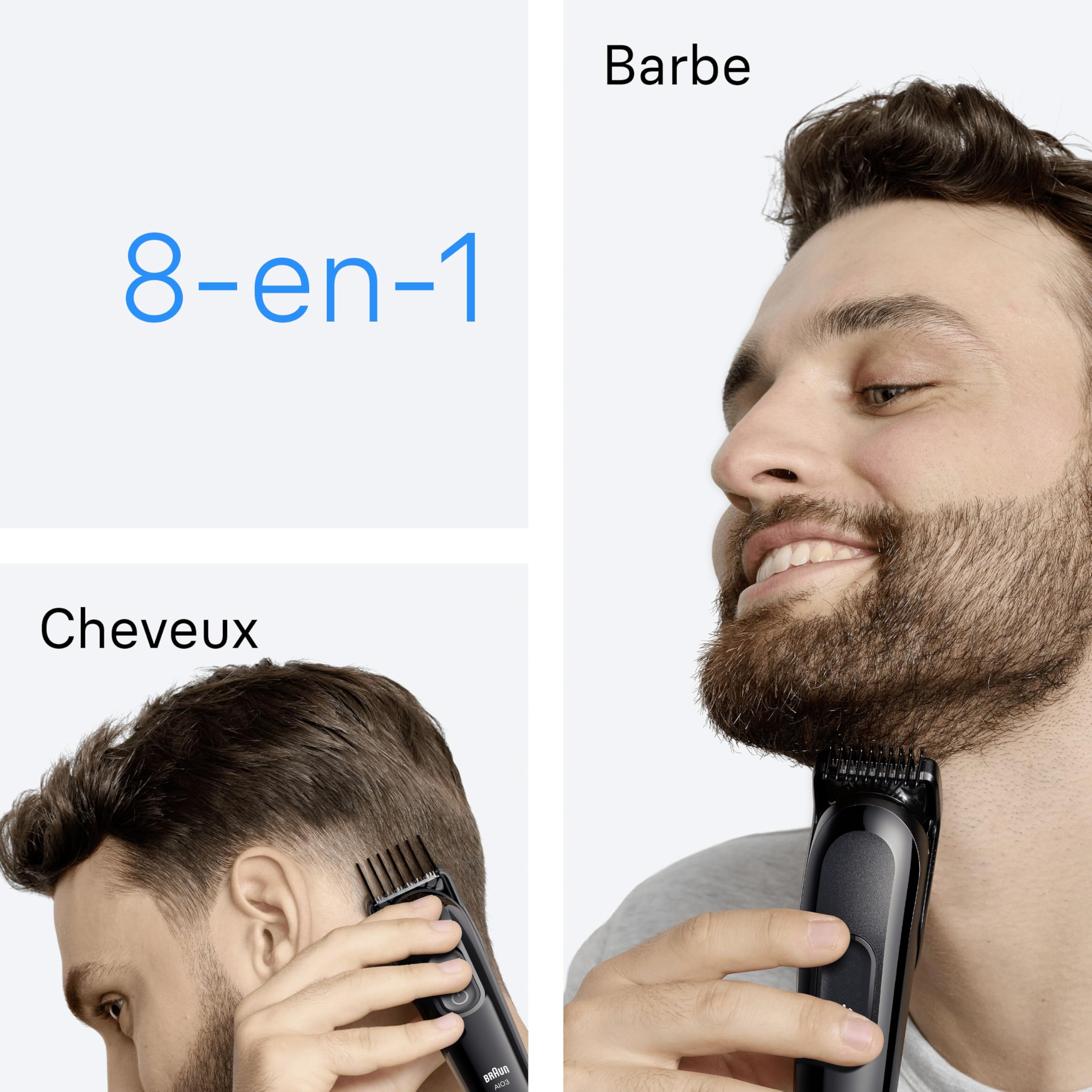 Braun Series 3 AIO3545 Tondeuse Electrique Homme 8-en-1, Noire, Etanche, Batterie Rechargeable, Coffret 14 Longueurs