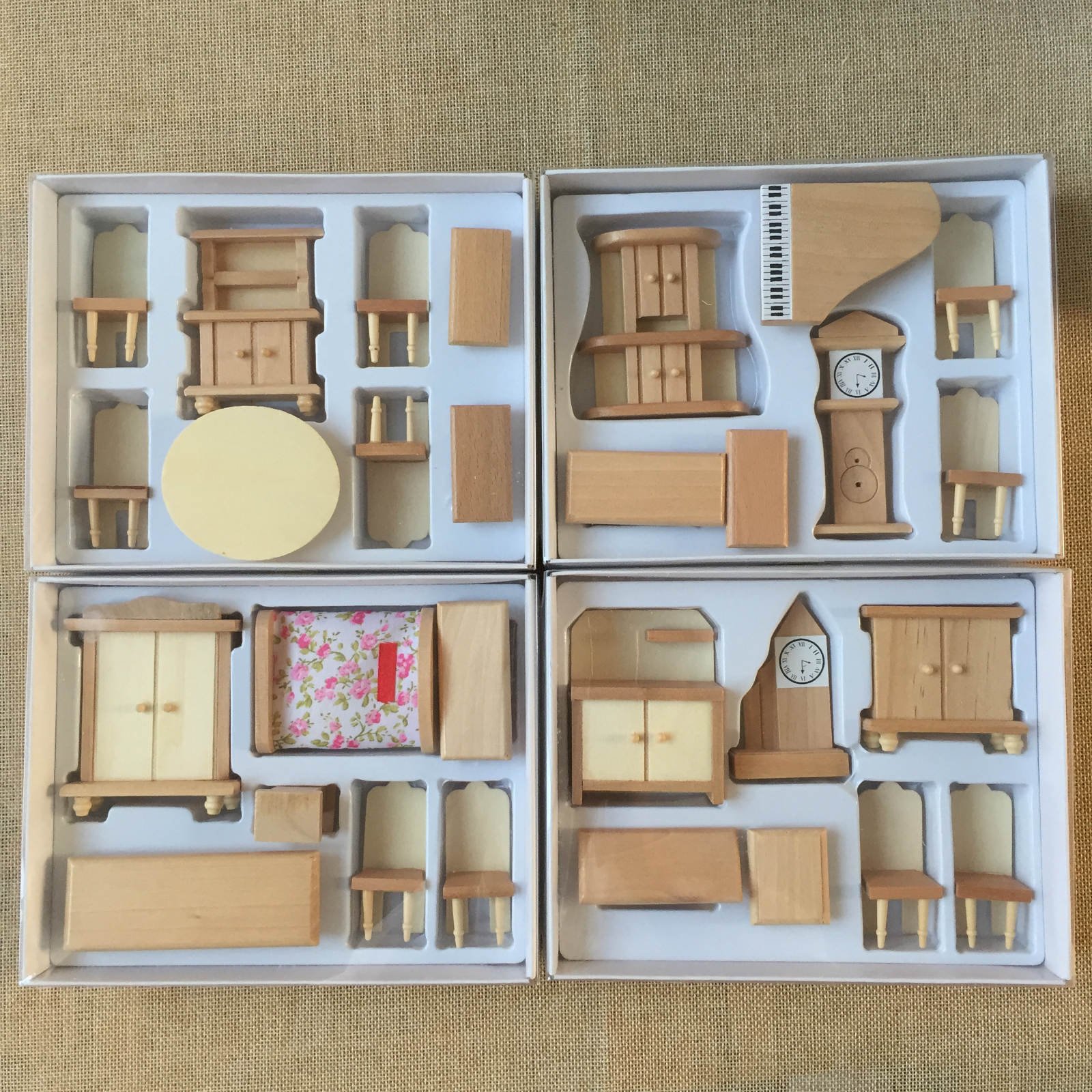 4 Boxes Set Dollhouse Miniature Unpainted Wooden Furniture Suite 1/24 Scale Model by