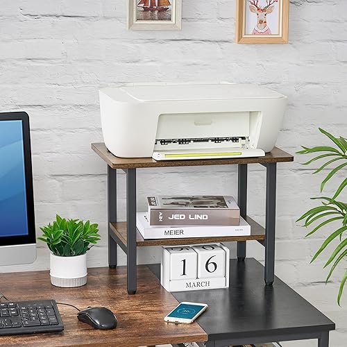 Miniatura 2 de Soporte para impresora, carrito de impresora de 2 niveles, carrito industrial con estante, carrito de impresora móvil debajo del escritorio con