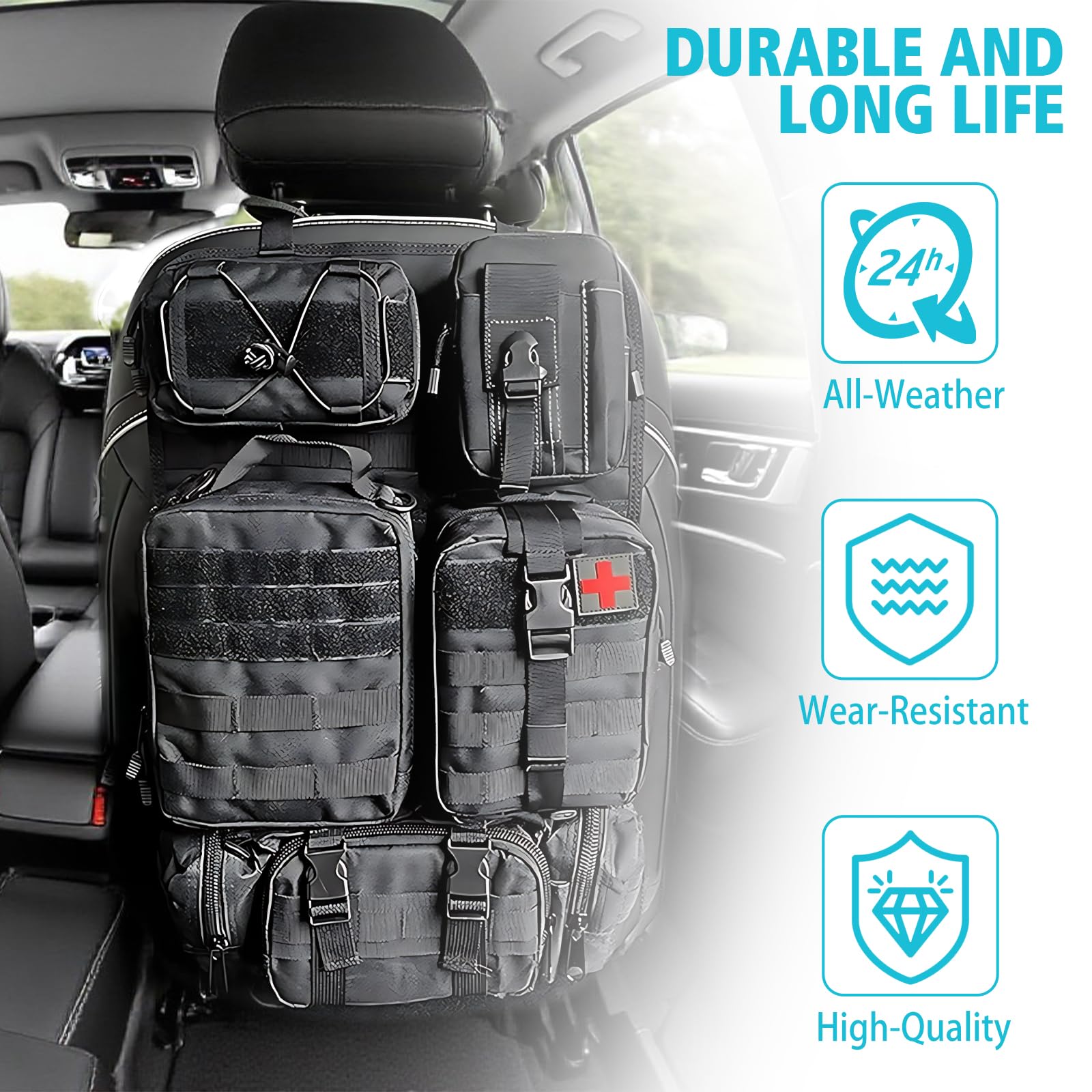 Taktischer Autositz-Organizer,Universal Vehicle Seat Back Organizer mit 5 abnehmbaren Aufbewahrungstaschen für Auto, LKW