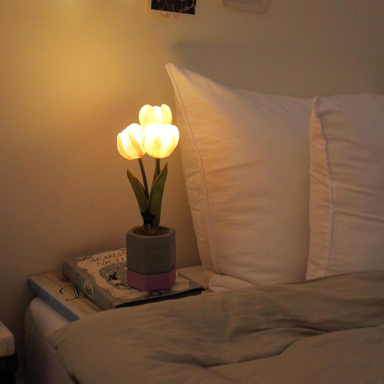 Cordless Flower Table Lamp, LED Battery Operated Portable Light, 2 AA Batteries Included, Bedroom Livingroom Home Decor Night Light, Korean Designer Floral Lamp, Purple